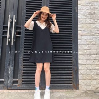 Váy đen pha tay voan tơ - đầm chữ A (hình shop tự chụp/sẵn)