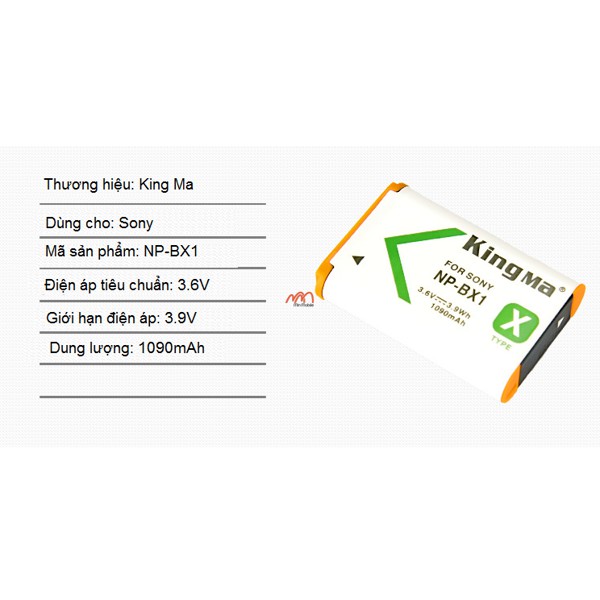 Pin máy ảnh NP-BX1, RX1R, RX100M5 hiệu KingMa