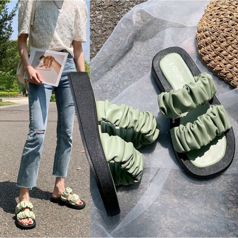 Dép phối xếp ly phong cách thời trang Ulzzang