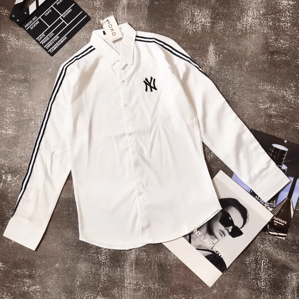 [FREE SHIP] ÁO SƠ MI NAM TRẮNG- ĐEN PHỐI SỌC TAY CHẤT KATE LỤA LỊCH LÃM NI