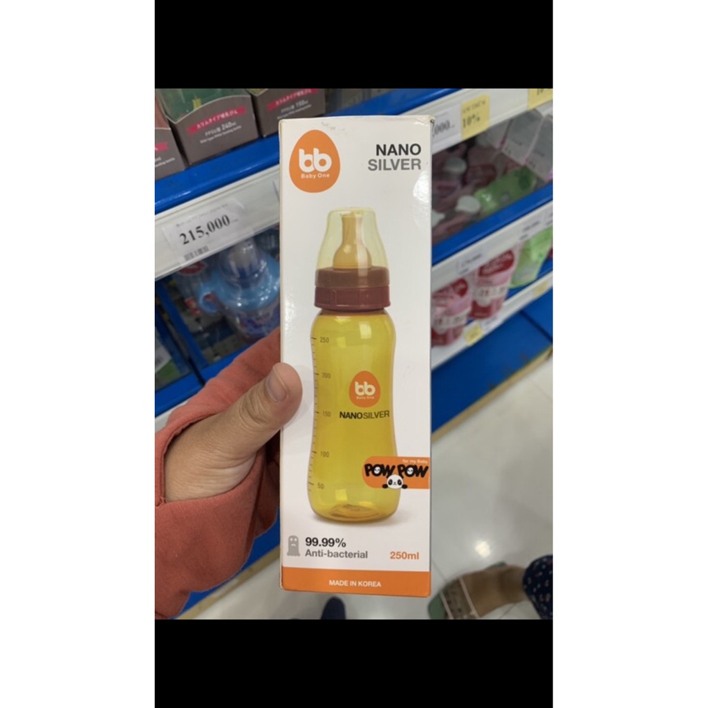 Bình sữa Nano Siliver BB 250ml (cổ hẹp) chính hãng + tặng kèm núm