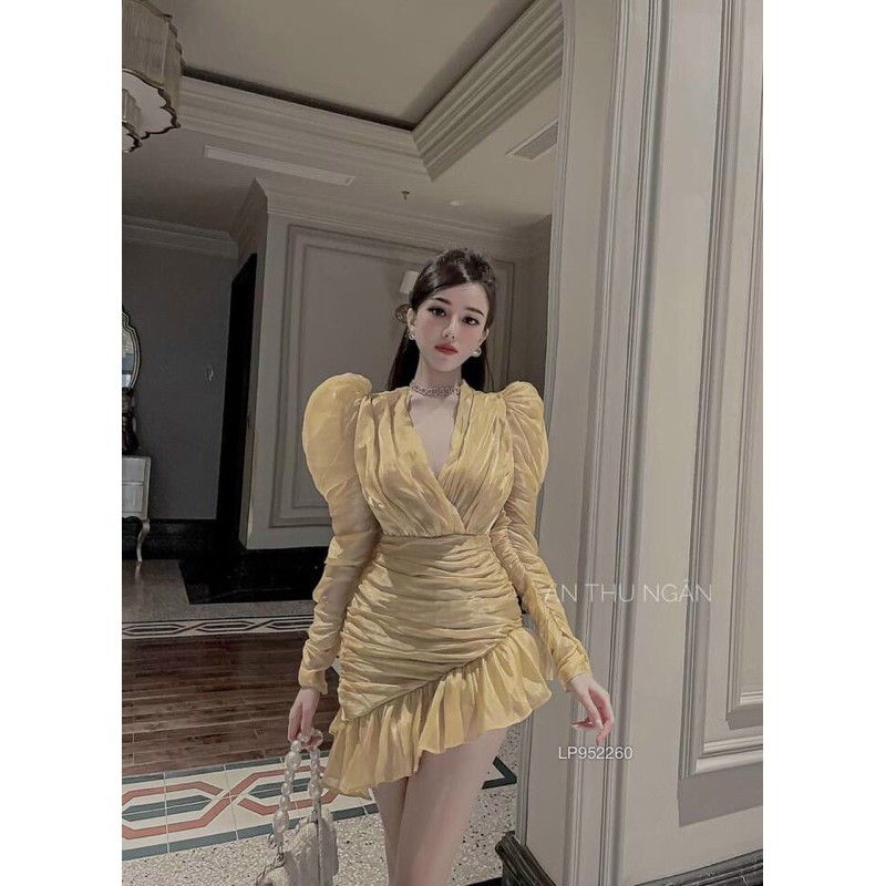 Đầm body nhúng bèo tà xéo tay dài