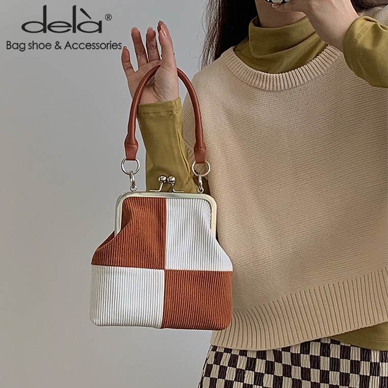 Dela Túi Đeo Chéo Nhỏ Họa Tiết Kẻ Ô Màu Khối Thời Trang Mới Dành Cho Bạn Nữ