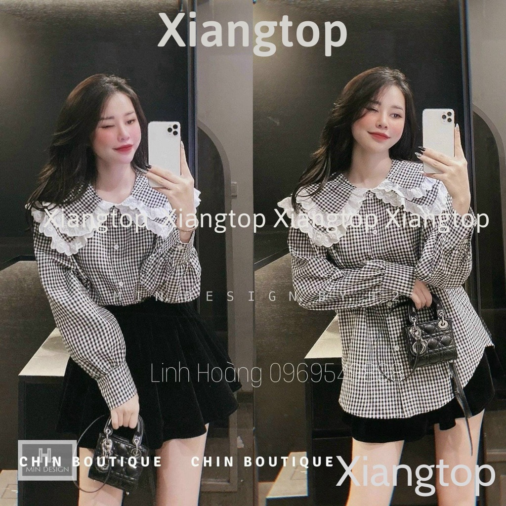 Áo babydoll kẻ 2 lá bèo hàng đẹp xiangtop