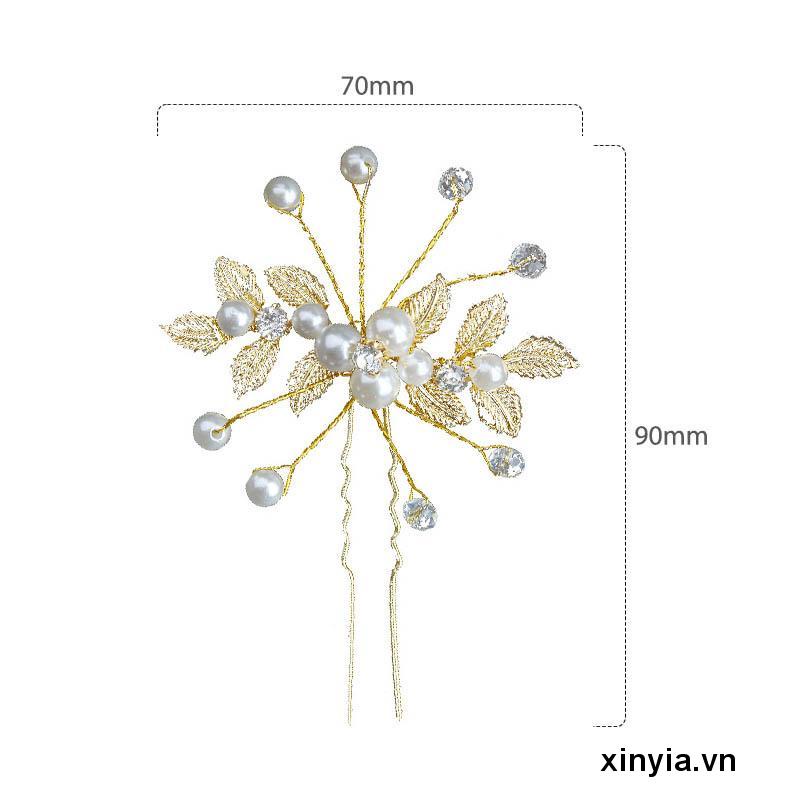 Trâm Cài Tóc Hình Chữ U Họa Tiết Lá Cây Đính Ngọc Trai Thời Trang Cho Cô Dâu