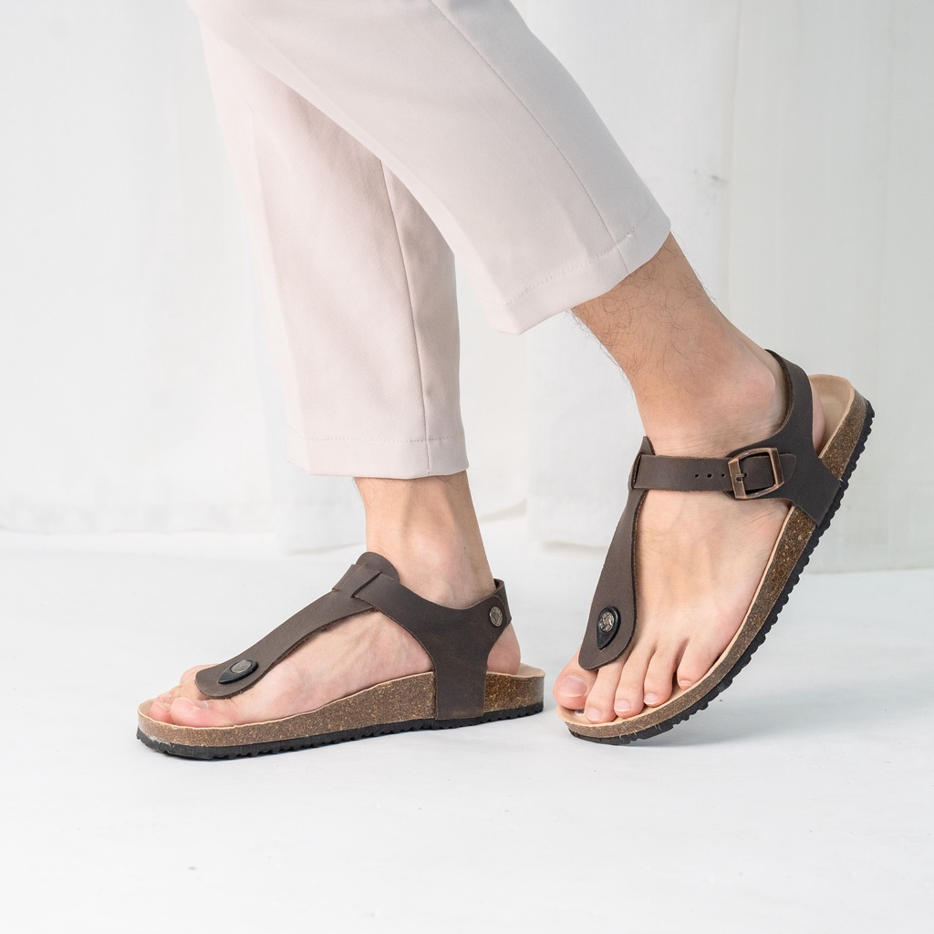 DK10 - Sandal Đế Trấu BIOLINE Official Quai Da Bò Tách Ngón Lót Pu Kem Chống Nước