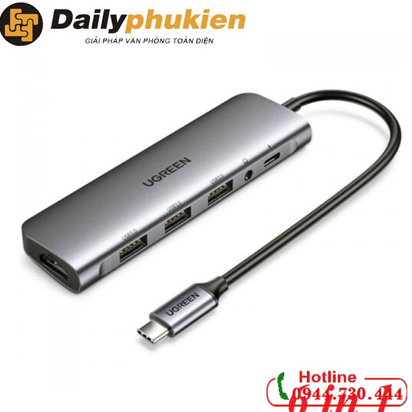 Bộ chuyển USB Type C to HDMI, USB 3.0, 3,5mm, hỗ trợ sạc PD 100W Ugreen 80132 dailyphukien