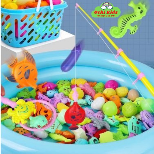 Bộ đồ chơi câu cá nam châm 51 chi tiết cho bé, câu cá đồ chơi bể phao cỡ lớn Ochi kids
