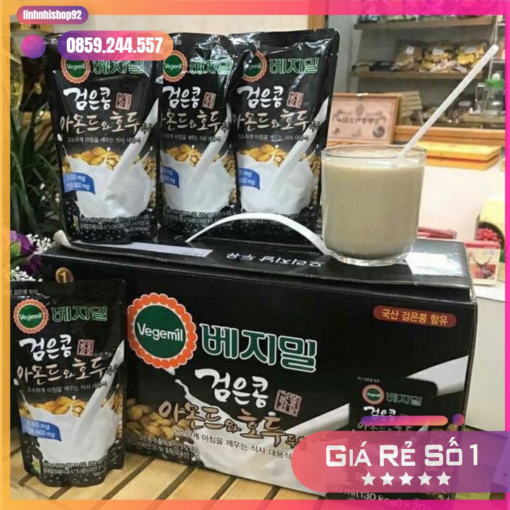 ⚡️𝐅𝐑𝐄𝐄 𝐒𝐇𝐈𝐏⚡️- Sữa Óc Chó Đậu Đen Hạnh Nhân Vegemil Hàn Quốc 20 túi x 190ml