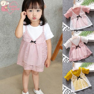 Đầm bé gái tay ngắn phối lưới thời trang