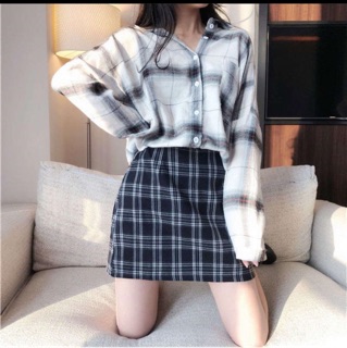 Chân váy kẻ 2 màu đen - vàng