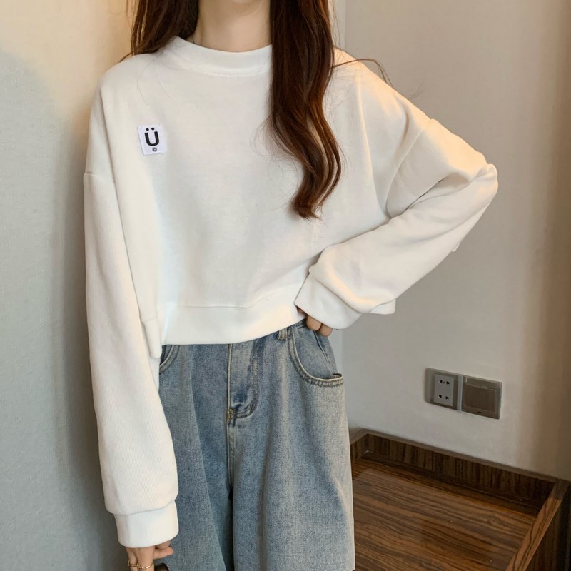 Áo sweater IELGY tay dài cổ tròn dáng rộng phong cách Hong Kong retro thời trang dành cho nữ