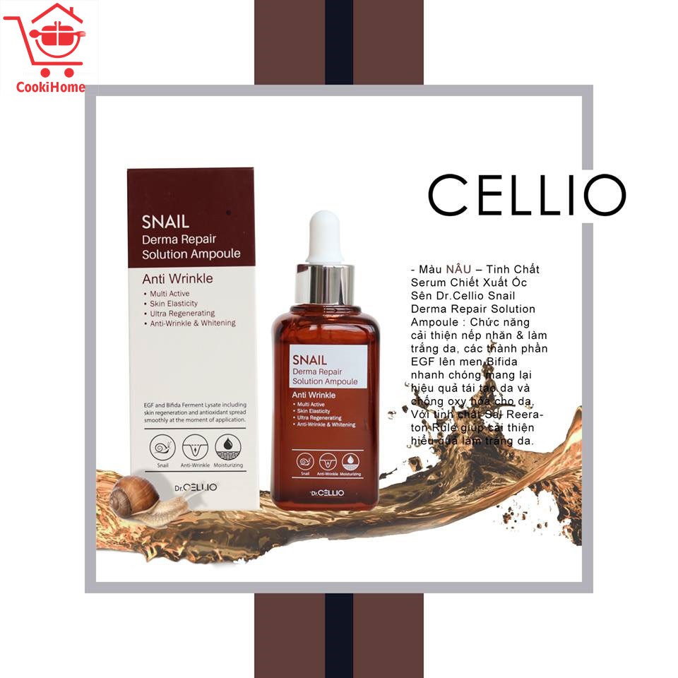 Serum Tinh chất Ốc sên, Hyaluron, Collagen - CELLIO  Tẩy tế bào chết, dưỡng trắng, dưỡng ẩm, tái tạo da