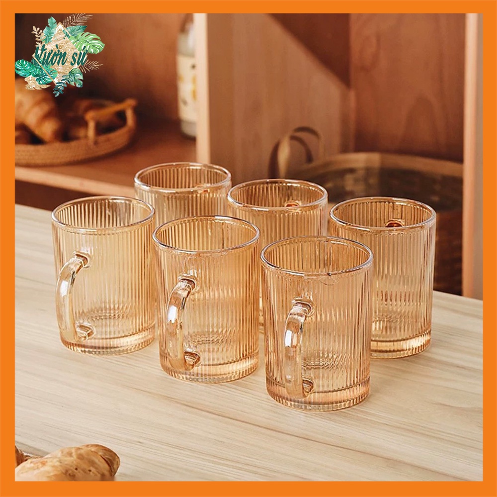 Cốc thủy tinh vân sọc có quai hình trụ, ly thủy tinh cao cấp (lẻ 1 cốc) - VS331