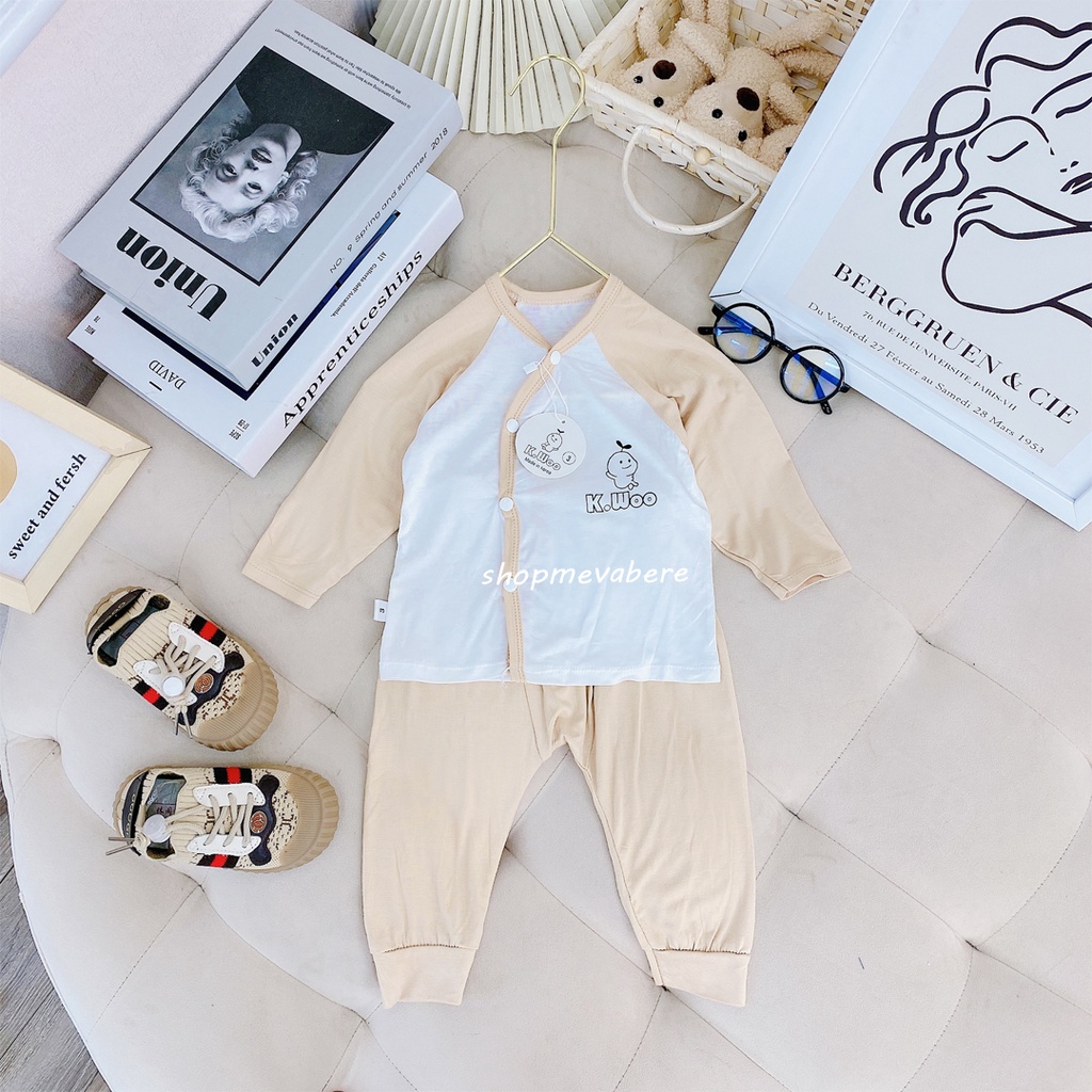 Bộ dài tay thun lạnh KWoo khuy lệch cho bé trai bé gái sơ sinh 3-12kg, được chọn màu - BO77