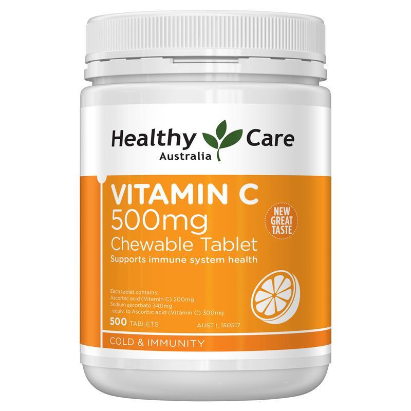 Viên uống vitamin c trắng da, tăng sức đề kháng dạng viên ngậm Healthy Care 500mg 500 viên