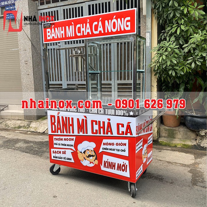 Xe bánh mì chả cá đẹp nhỏ gọn 1mx55x1m77