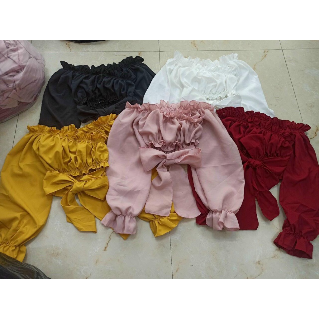 Áo Kiểu Đắp Chéo Tay Dài Cột Nơ