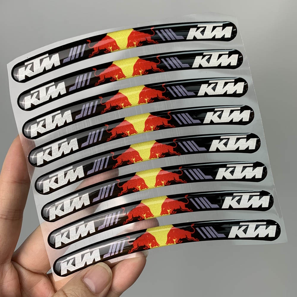 Bộ 8 Miếng Dán Phản Quang 3d Trang Trí Vành Bánh Xe Mô Tô Ktm Red-Bull