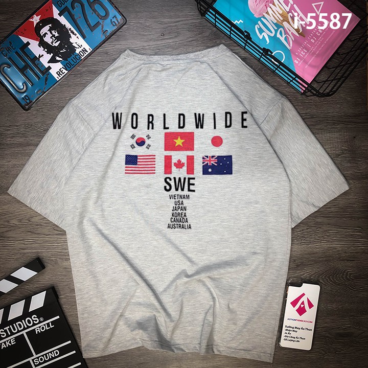 M5587 Áo Thun Unisex Chữ WORLDWIDE Giá Rẻ