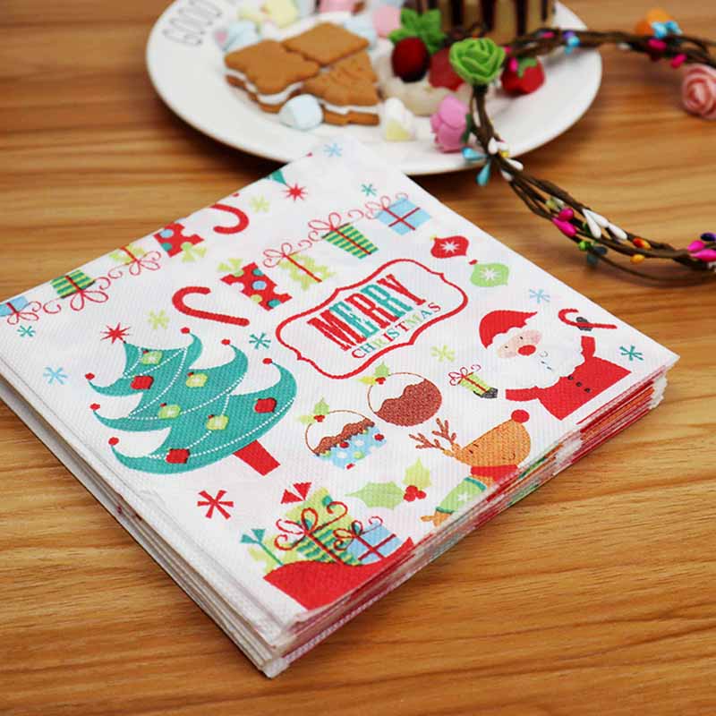 Set 20 Khăn Giấy Dùng Một Lần In Họa Tiết Giáng Sinh / Năm Mới