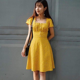 Váy hoa nhí cổ vuông tay bồng dnls556