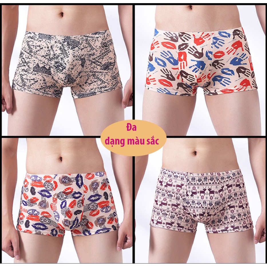 Sét 4 Quần lót đùi nam in họa tiết trẻ trung cá tính , chất liệu cotton mềm mại, co dãn tốt, ôm dáng thoải mái.