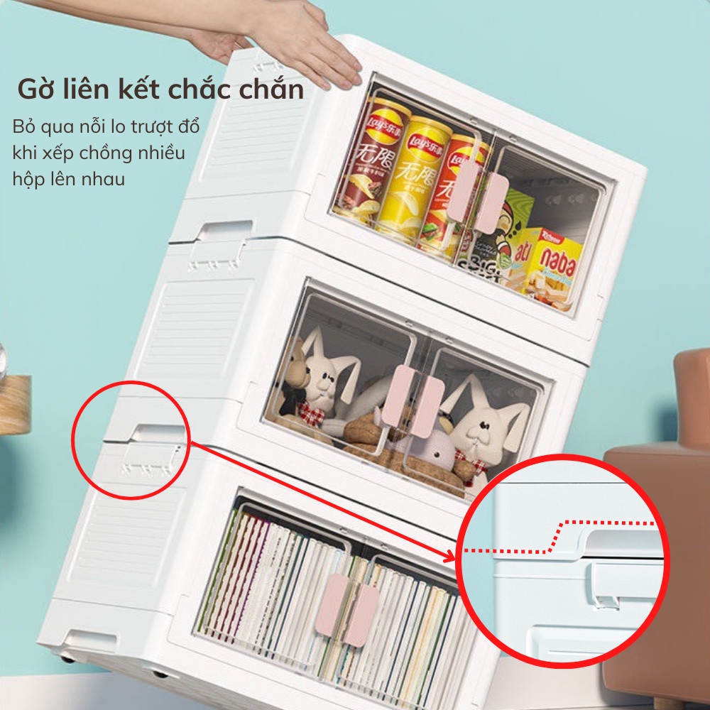 Thùng Đựng Đồ Gấp Gọn Cỡ Lớn Có Cửa Lấy Đồ Trong Suốt, Bánh Xe Di Chuyển Dễ Dàng, An Toàn