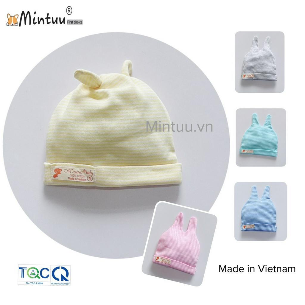 Set 3 Nón sơ sinh tai sóc sọc màu thương hiệu MINTUU