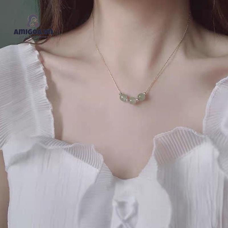 ✨✨Vòng cổ Hạt Ngọc Bích Ba Thế Giới May Mắn Cao Cấp Phong Cách Cổ Điển Sang Trọng Cho Nữ