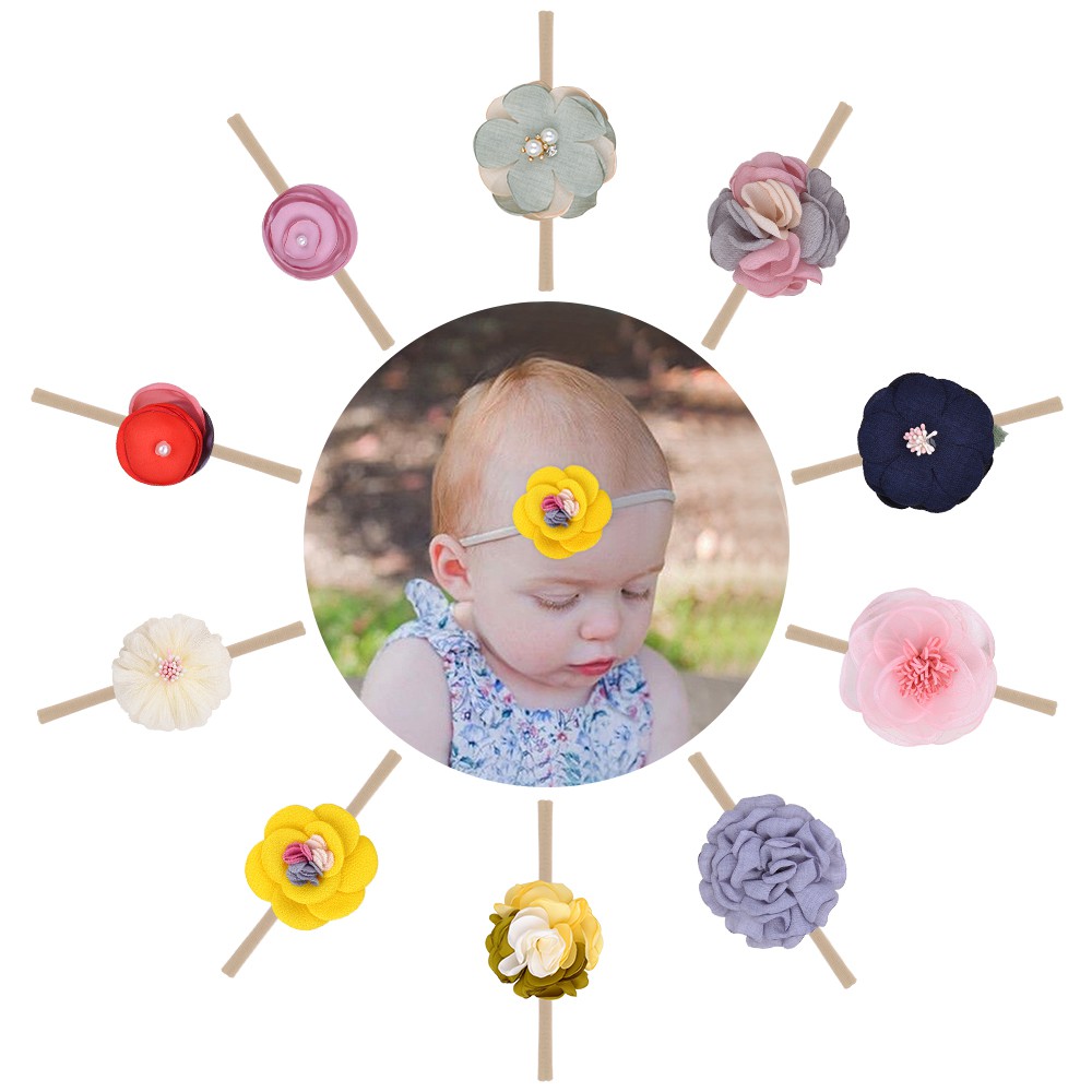 KIDSBOWS Bộ 10 băng đô thun đính bông hoa xinh xắn dễ thương dành cho bé gái sơ sinh/ mới biết đi