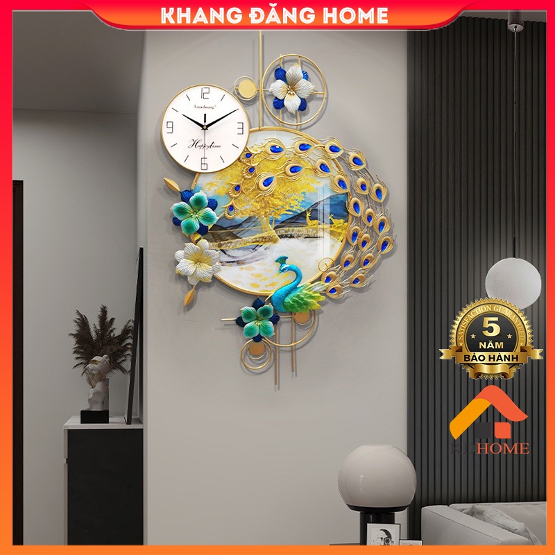 Đồng Hồ Decor Con Công Kết Hợp Tranh Kính Phù Điêu Treo Tường Trang Trí Phòng Khách Cao Cấp KD2926-1