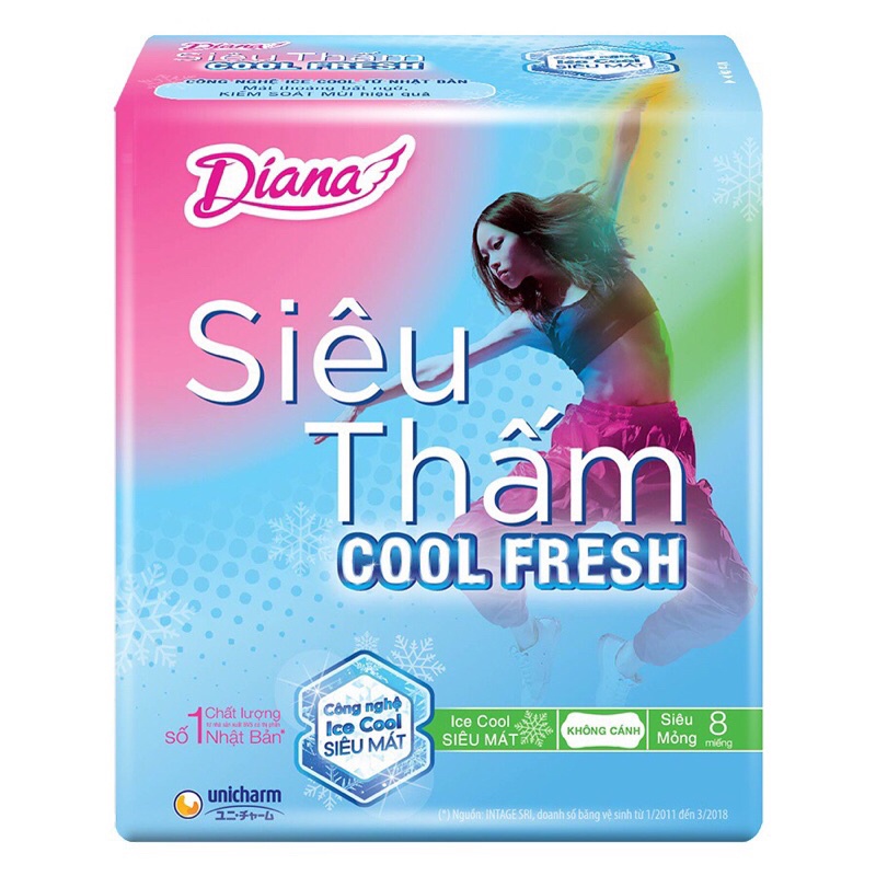 Băng vệ sinh Diana Cool Fresh siêu thấm siêu mỏng không cánh 8 miếng/bịch