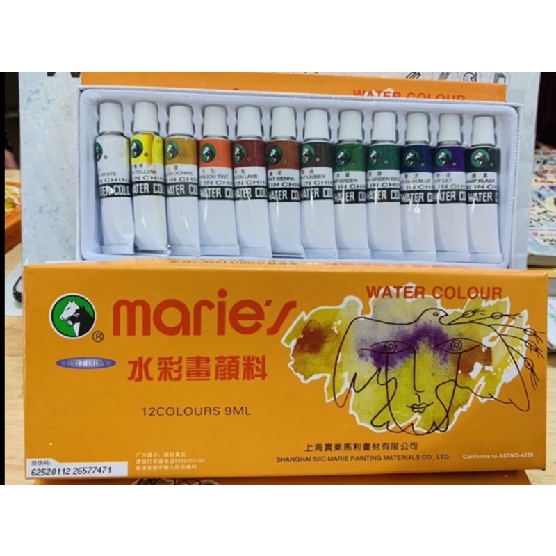 Màu nước 12 màu Marie's dạng tuýp phù hợp với mọi đối tượng sử dụng