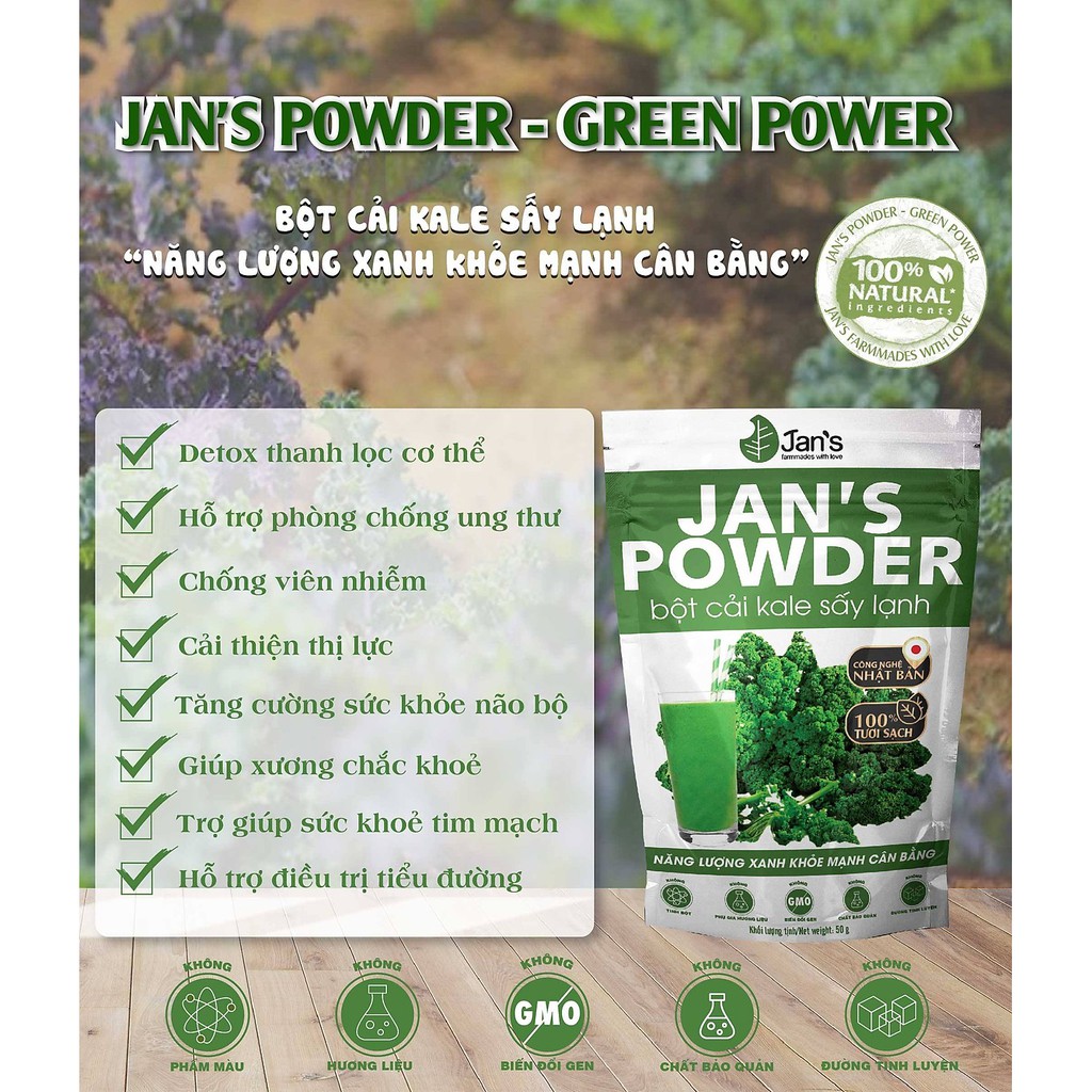 Bột cải xoăn kale sấy lạnh nguyên chất Jan's 50g | BigBuy360 - bigbuy360.vn