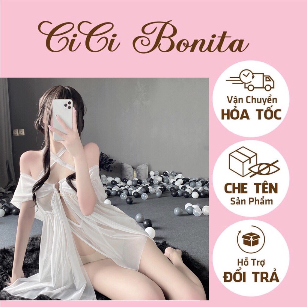 Váy dây/ Đầm ngủ ren xuyên thấu hóa trang nàng thơ mỏng manh thuần khiết CICI BONITA CV54