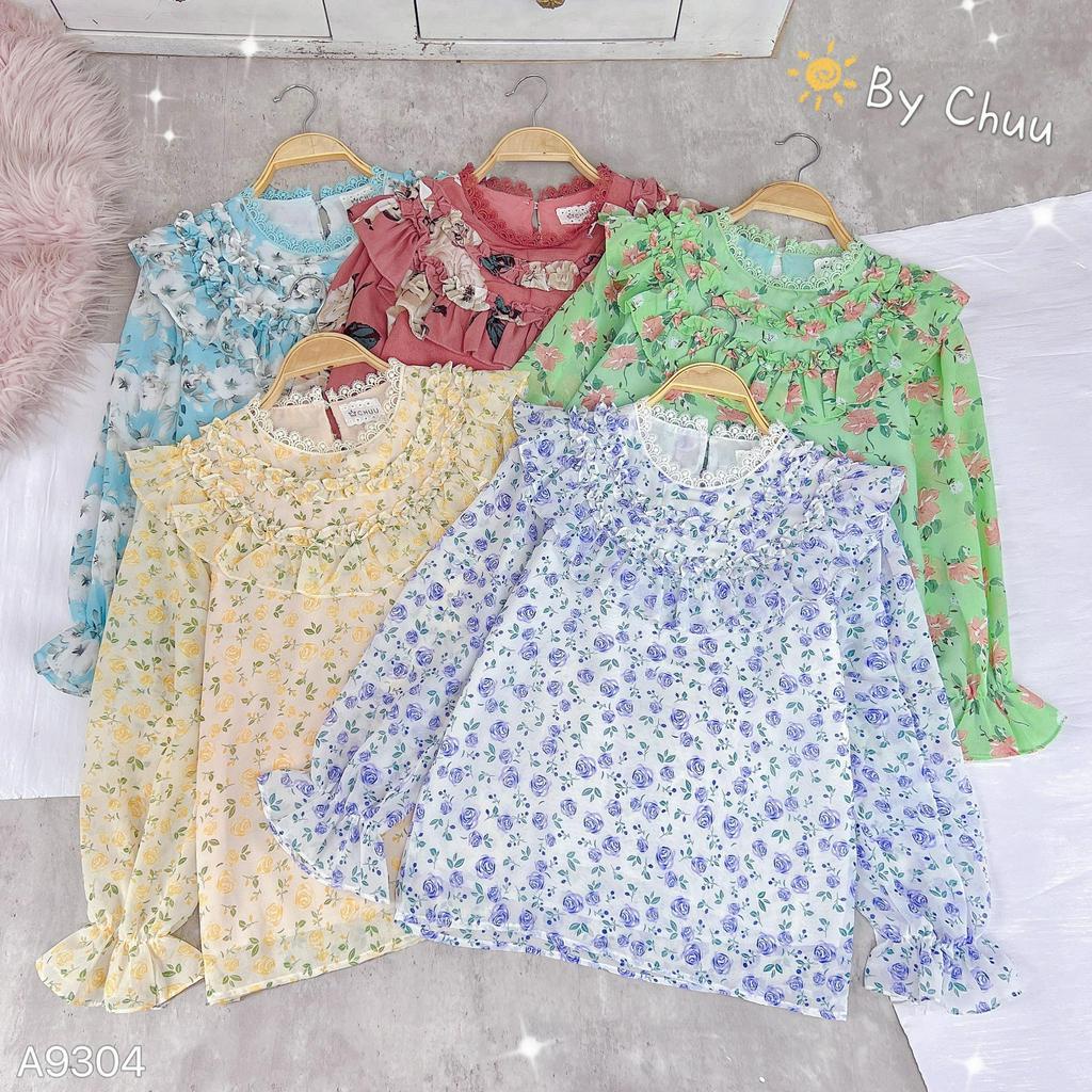 Áo sơ mi hoa công sở nữ kiểu cổ bèo rainbow CHUU A9304
