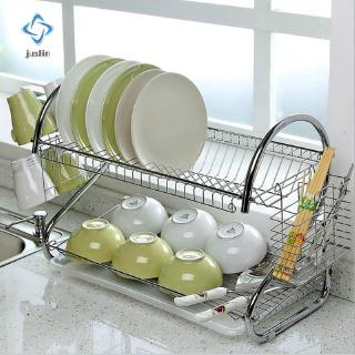 Large Dish Drying Rack Cup Drainer 2-Tier Strainer Holder Tray Stainless Steel Kitchen Accessories