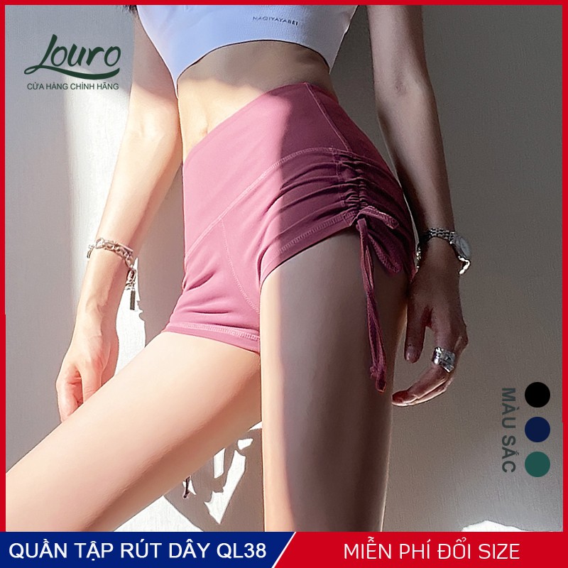 Quần short nữ dây rút tập thể thao Louro QL38, dùng quần tập gym nữ, yoga, zumba, thoáng mát, co giãn 4 chiều