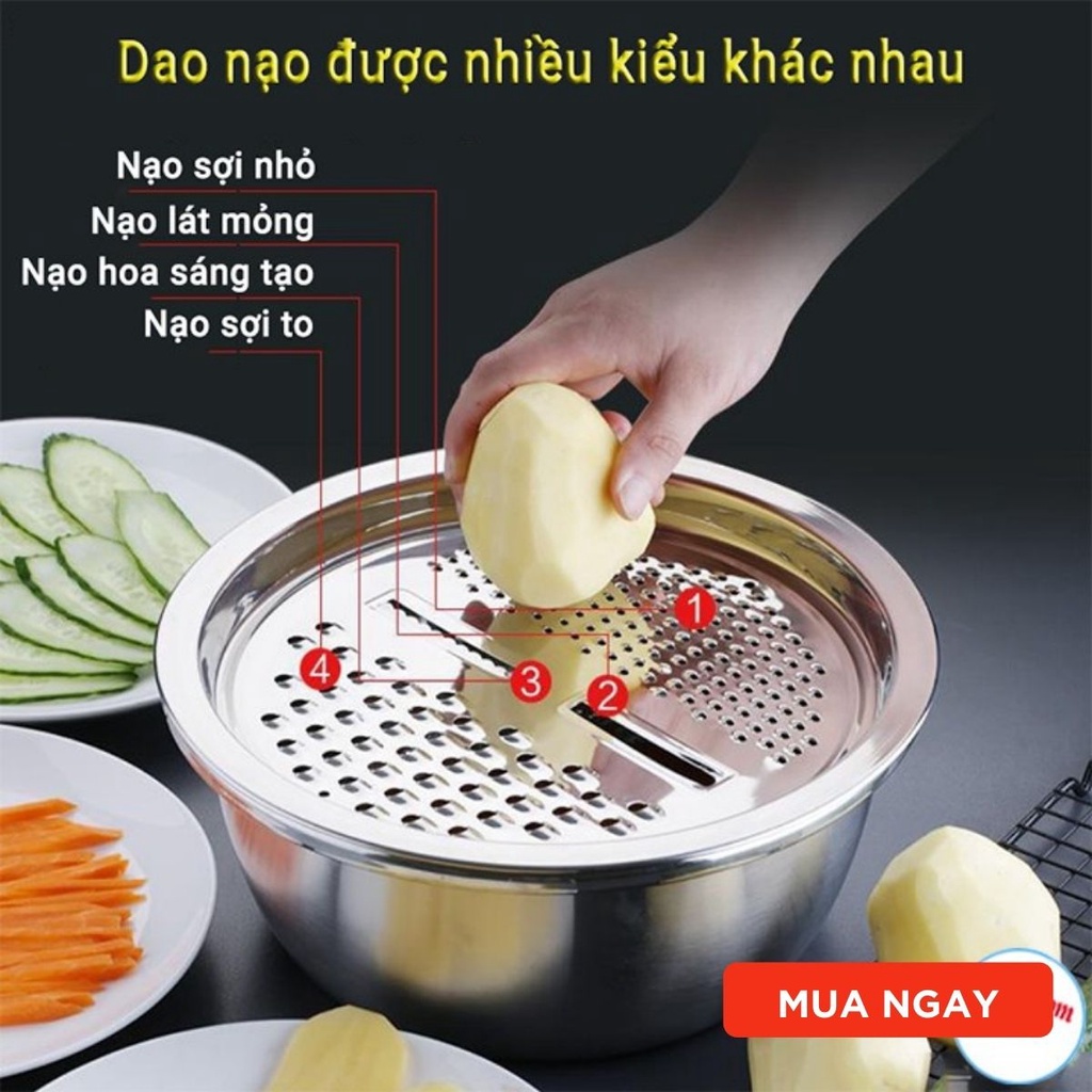 Bộ thau nạo bào cắt rau củ ba món tích hợp chậu inox 304 cao cấp không gỉ đa năng dùng cho nhà bếp Kho Sỉ Sài Thành
