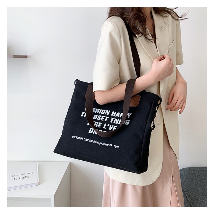 Túi tote bag vải canvas thời trang túi hai quai hàn quốc in chữ kèm dây đeo TT07-i0140