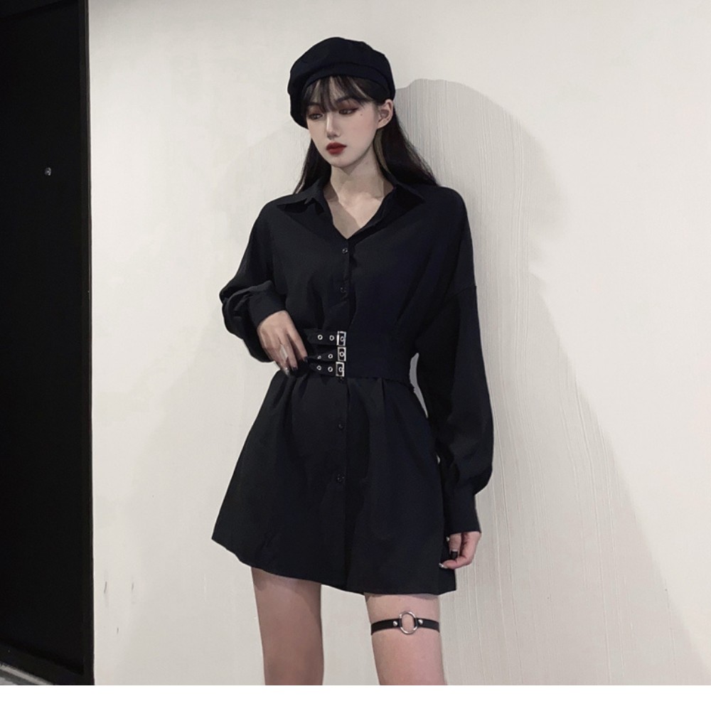 Đầm nữ, đầm đen tay dài phối nút thiết kế quyến rũ sang chảnh ATILA SHOP