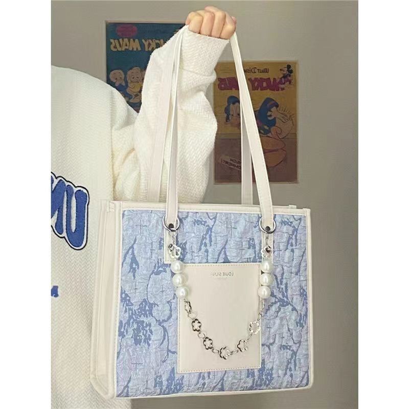 Túi Tote Vải Jacquard Sức Chứa Lớn Màu Xanh Dương Phong Cách Mới 2022 Cho Nữ