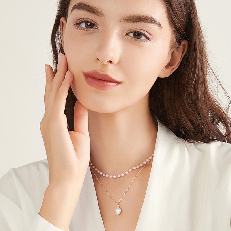 iF YOU Set vòng cổ choker + lắc tay ngọc trai dây xích vàng thời trang đơn giản cho nữ