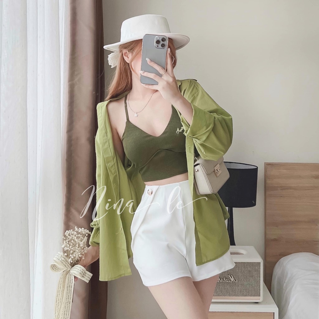 Sét bộ đùi thời trang nữ, khoác sơ mi phối áo 2 dây croptop sang chảnh, trẻ trung cho nàng đi chơi, đi biển