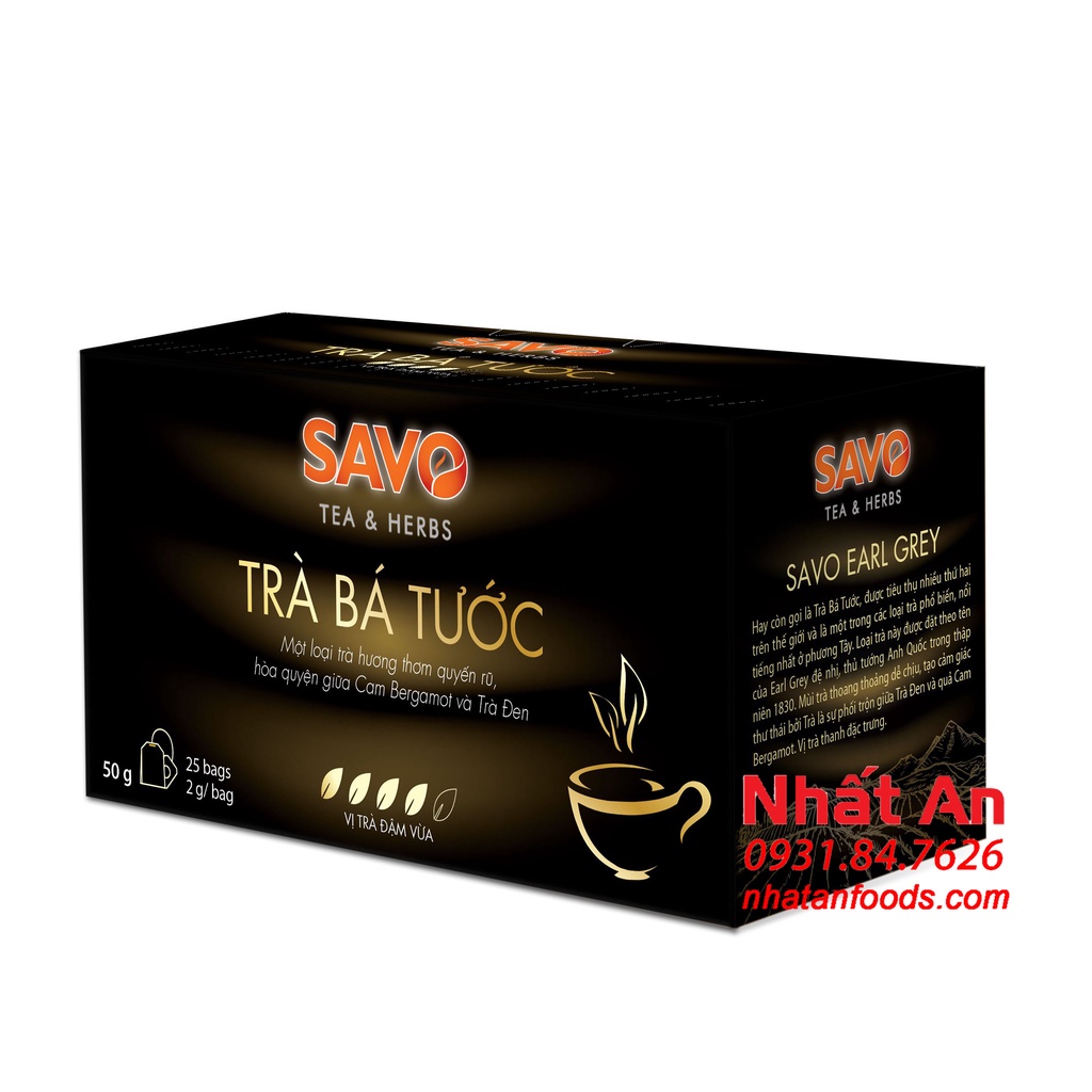 Trà túi lọc SAVO Earl Grey / Trà bá tước (25 gói x 2gr)