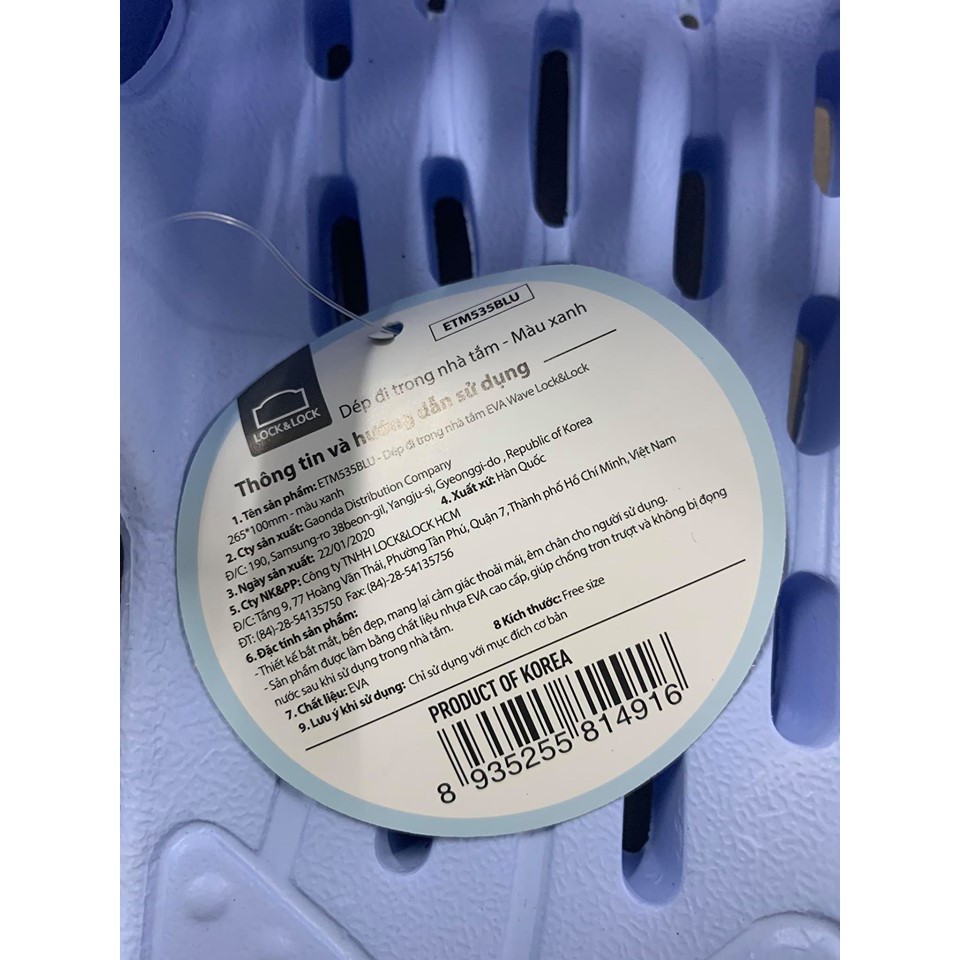 Dép đi trong nhà tắm Lock&Lock EVA Ware ETM535
