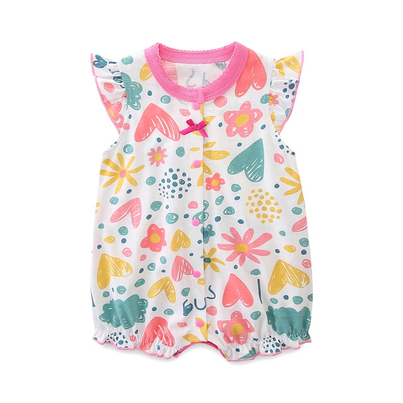 Áo Liền Quần Bằng Cotton Tay Ngắn Thời Trang Mùa Hè Cho Bé Gái Sơ Sinh 2171