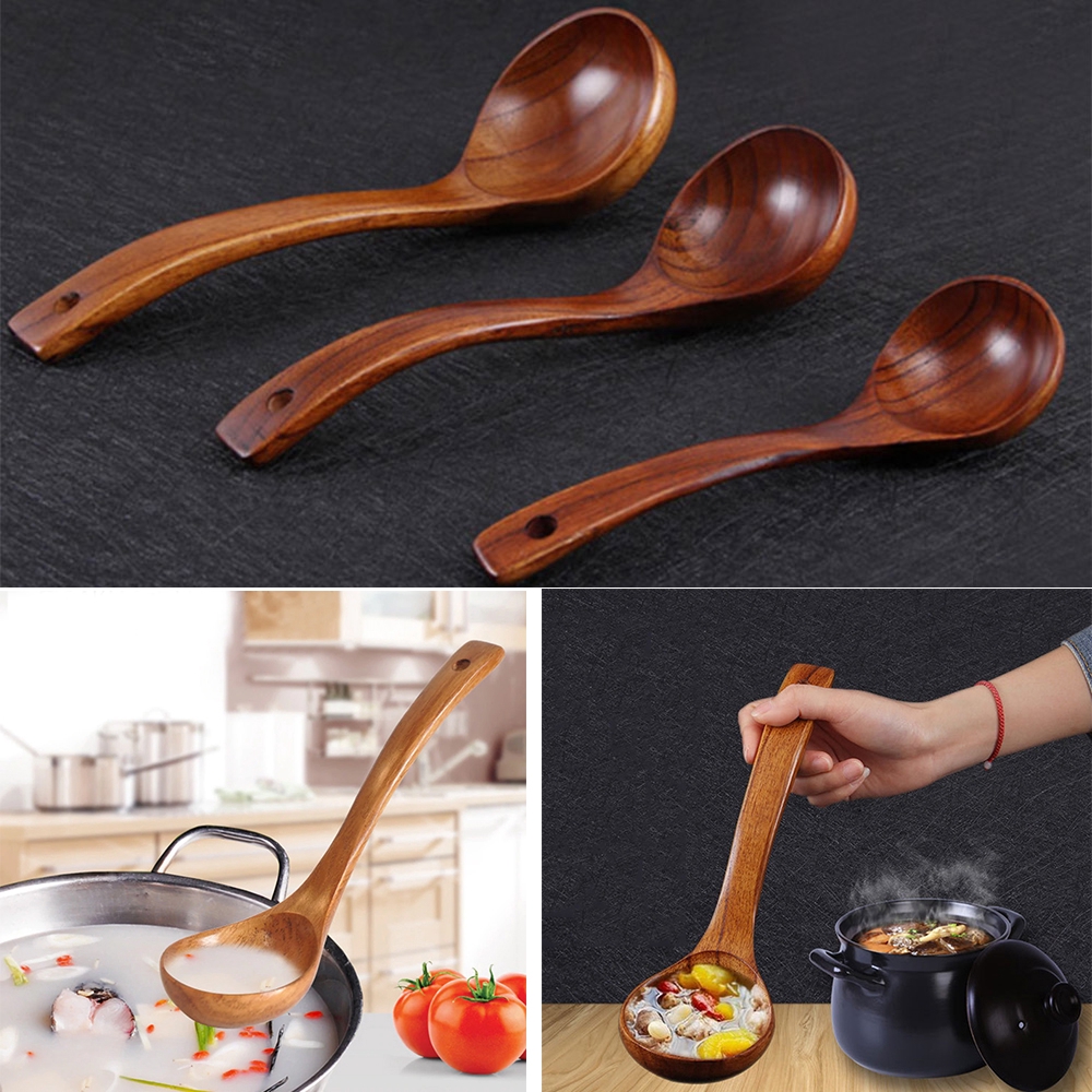 Muỗng gỗ cán dài phong cách Nhật Bản dùng ăn súp/mì