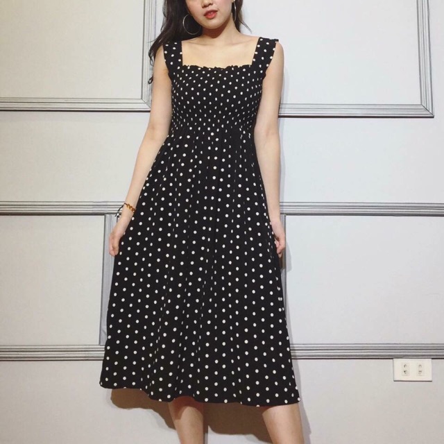 vải chéo thái chấm bi đen